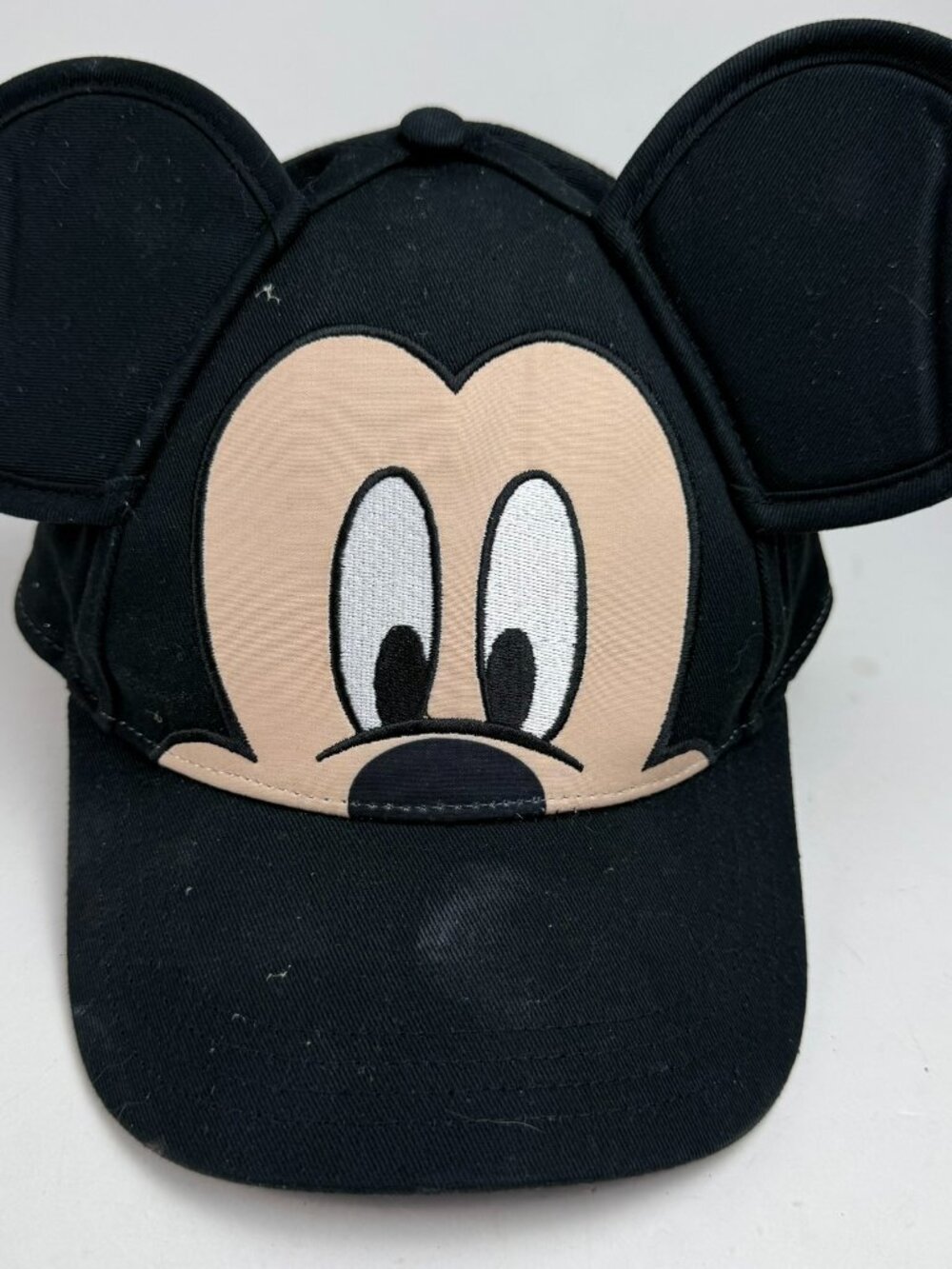 Disney Mickey Mouse Ears Snapback Hat Jerry Leigh Black Cotton Cap Faint Stain